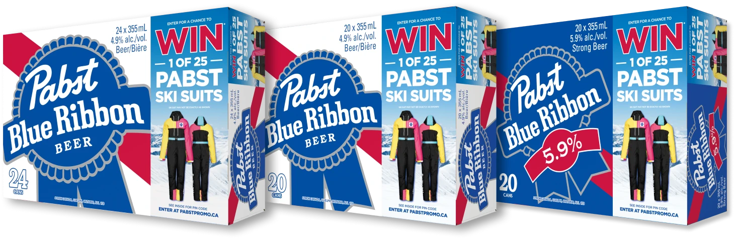 Three boxes of Pabst Blue Ribbon Beer